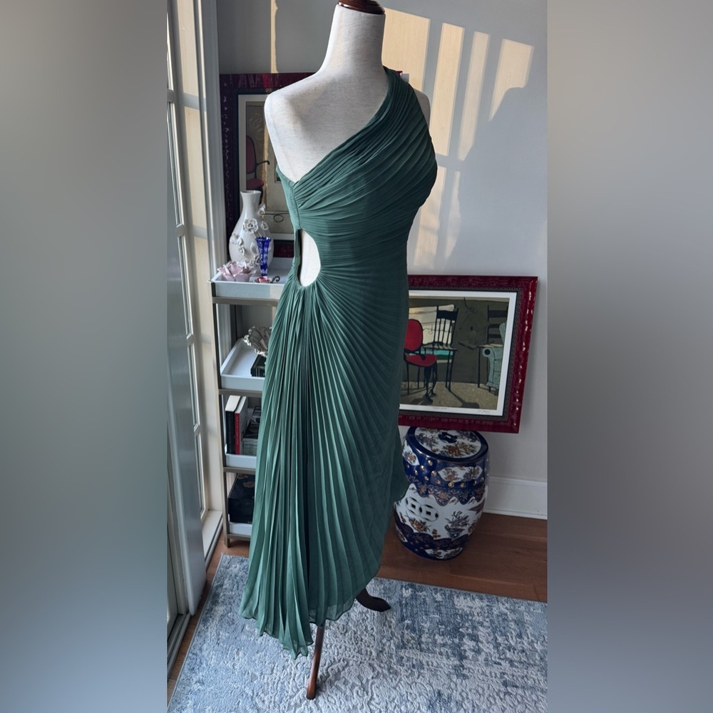 Azazie One Shoulder Pleated Eucalyptus Dress